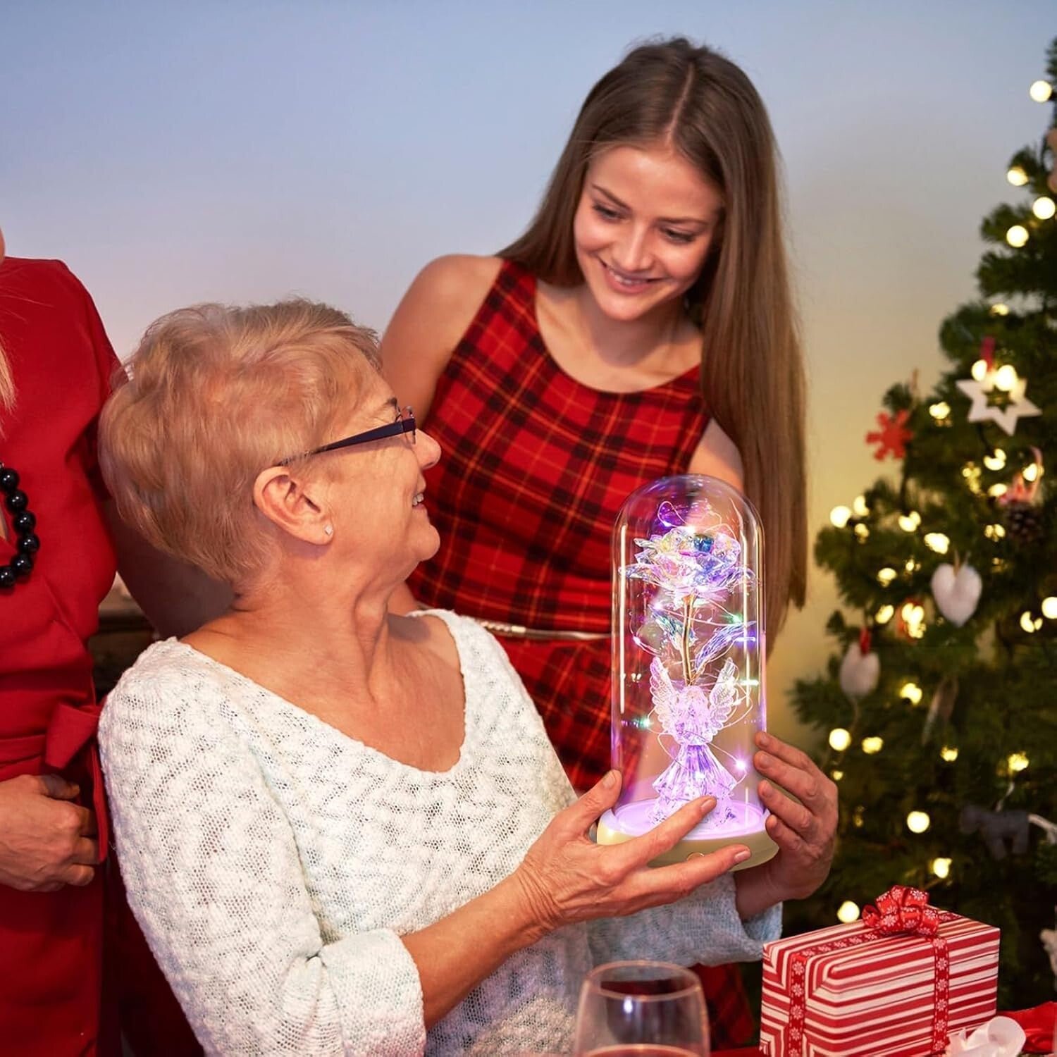 Charming Preserved Rose and Angel Figurine in Glass Dome - Versatile Home Decor