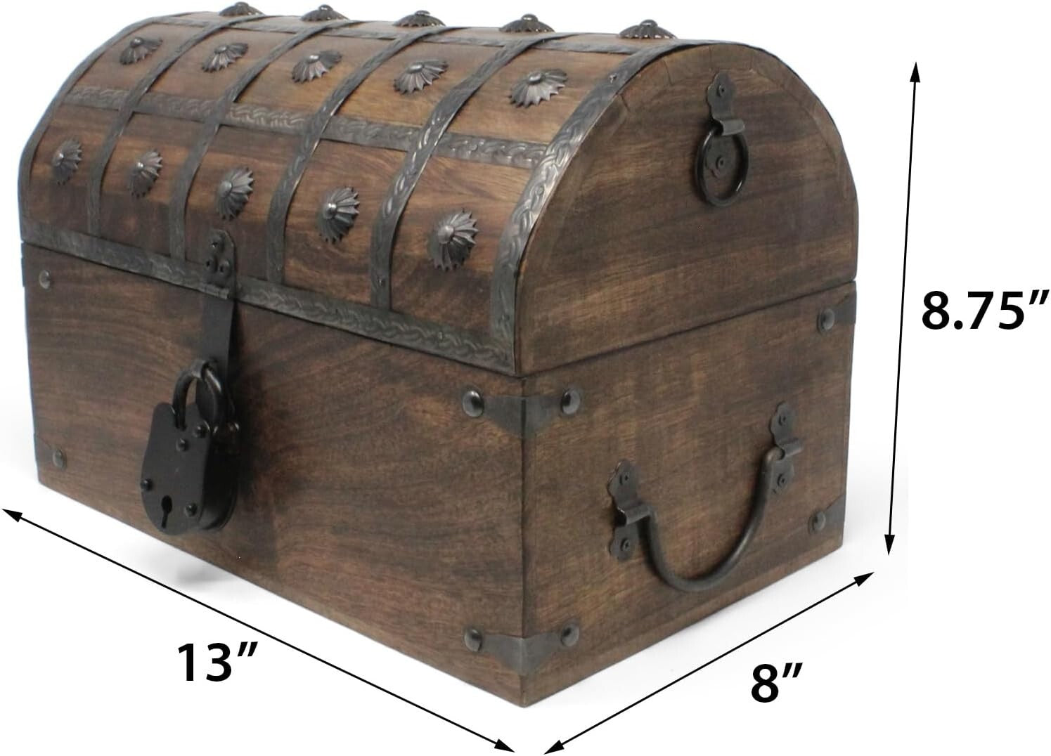 Classic Lockable Pirate Chest in Mango Wood – Decorative Storage Box 13x8x8.25