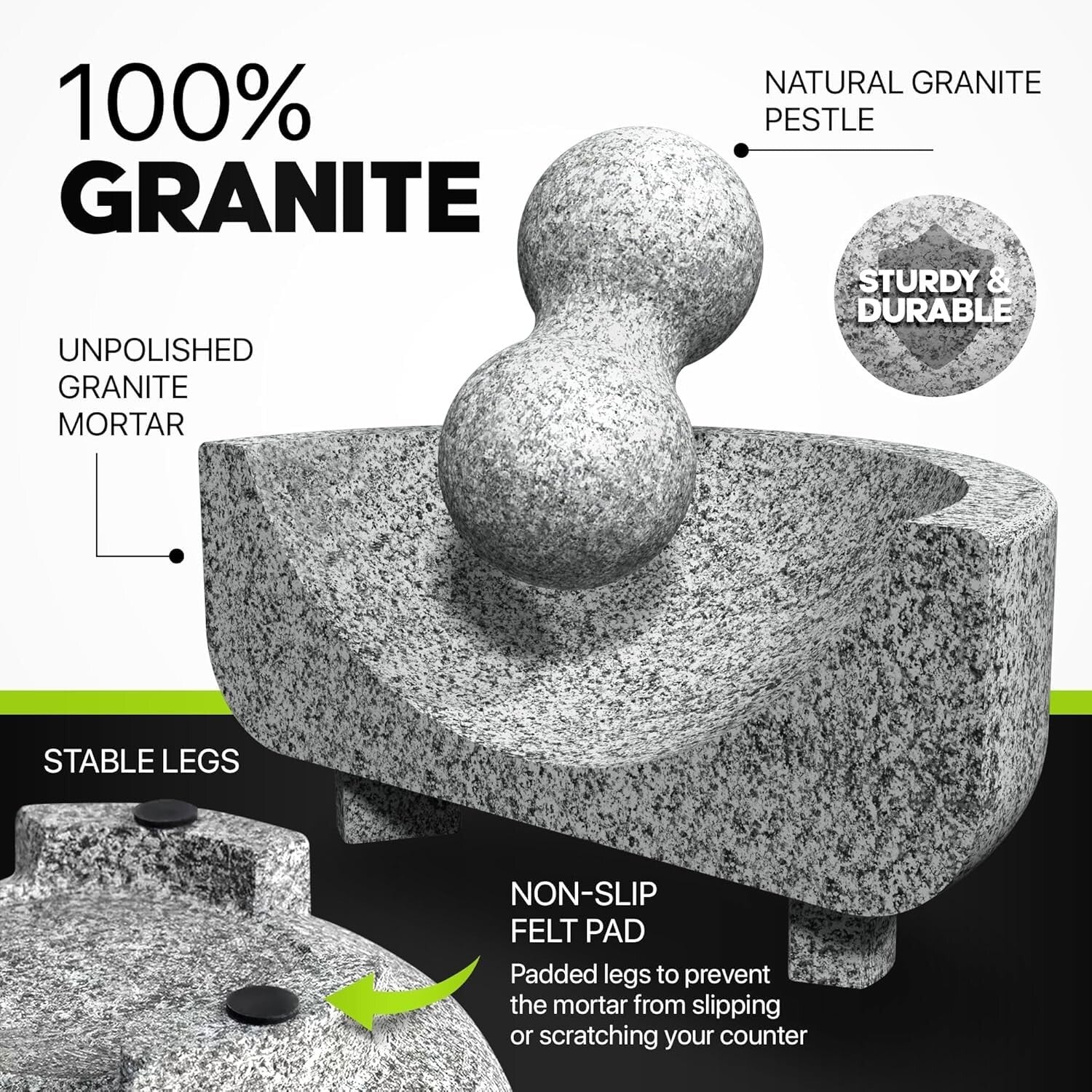 Handcrafted 8-Inch Granite Molcajete Set - 2 Sets for Authentic Spices & Sauces