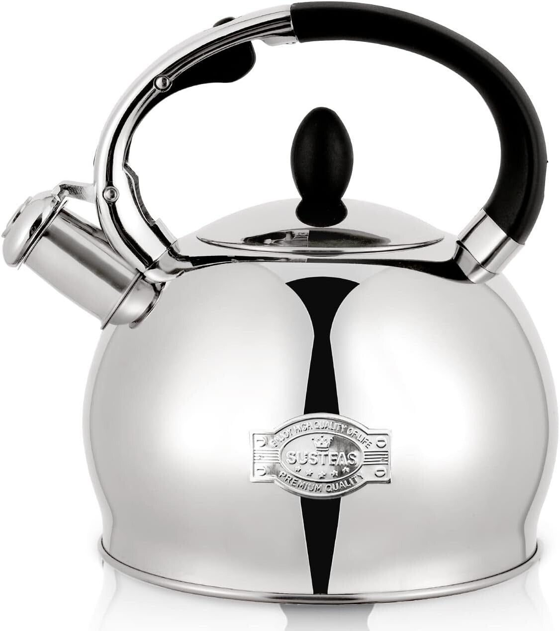 Elegant 2.64 Qt Whistling Stove Top Kettle with Anti-Scald Mitt for Safe Pouring