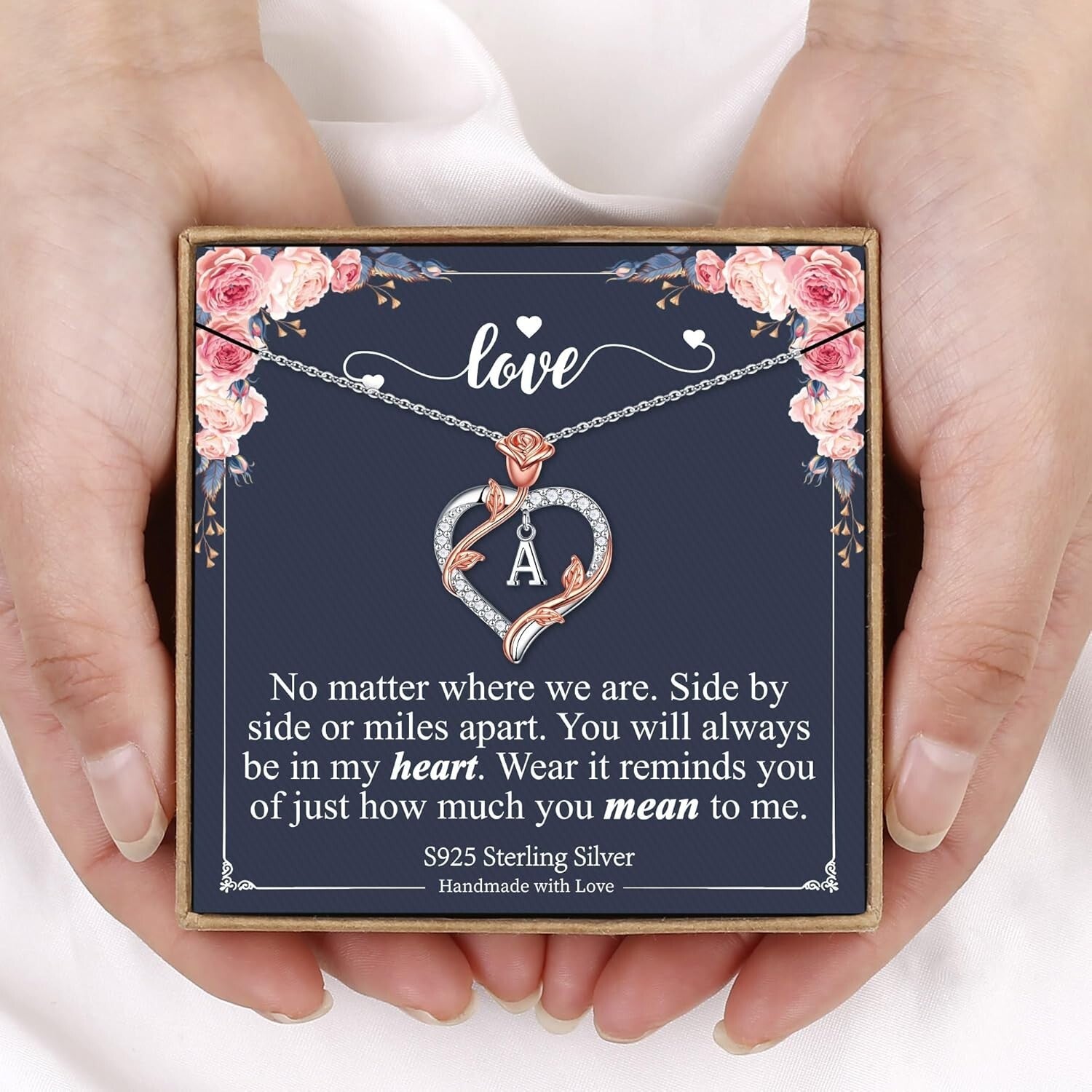 Elegant 925 Sterling Silver Rose Heart Necklace for Women - Gift for Mom & Wife