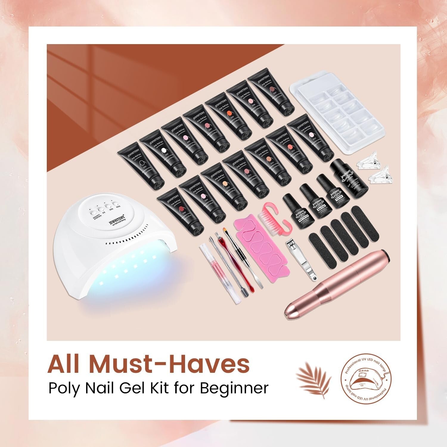 14-Piece Polygel Nail Extension Kit with 48W Lamp & Drill - Ultimate Starter Set