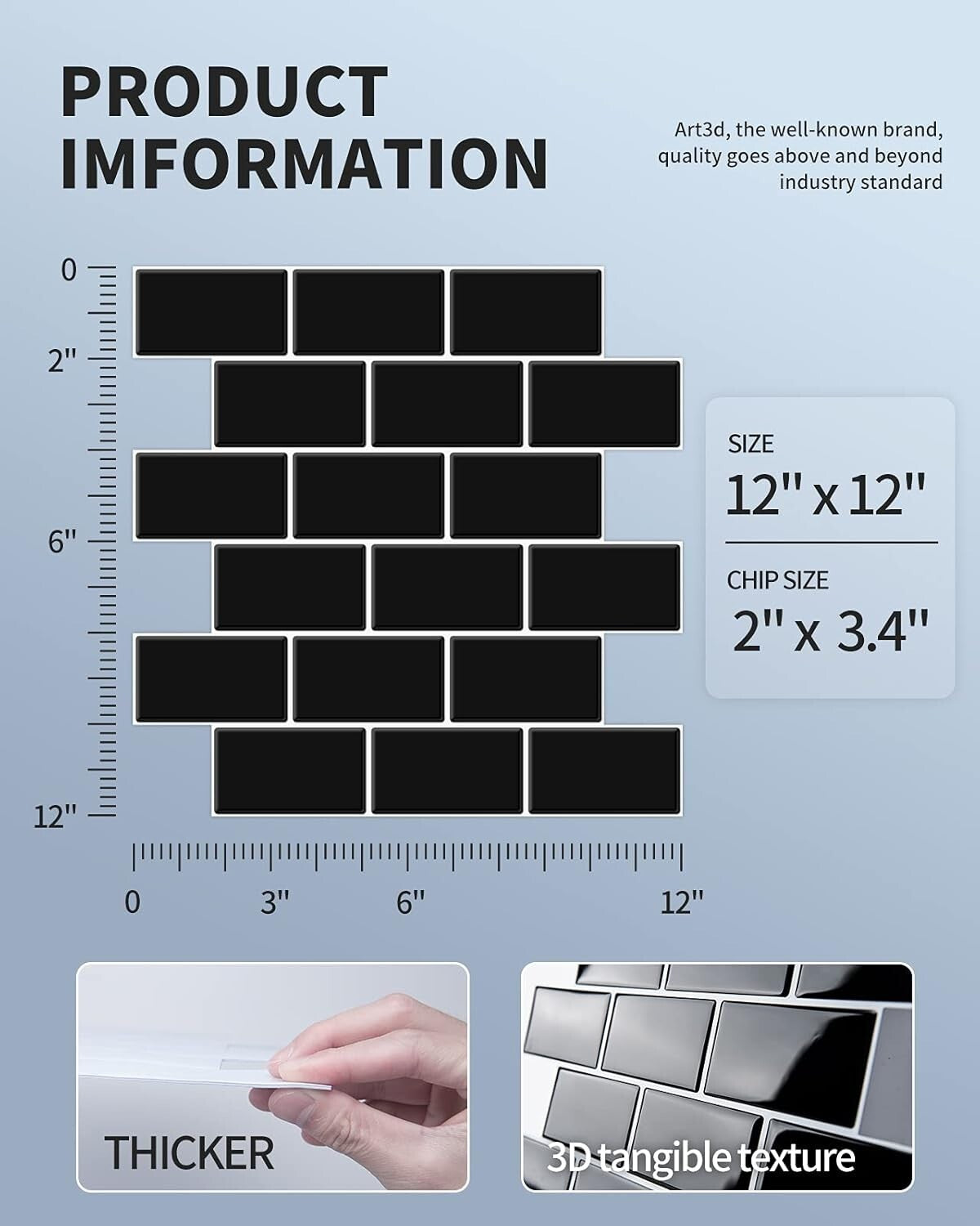 Waterproof Subway Tile Peel and Stick Backsplash for Kitchen and Bath, 10 Tiles