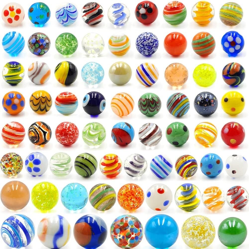 Assorted 71pcs Glass Marbles with 3 Glow-in-the-Dark - Fun for Kids & Collectors