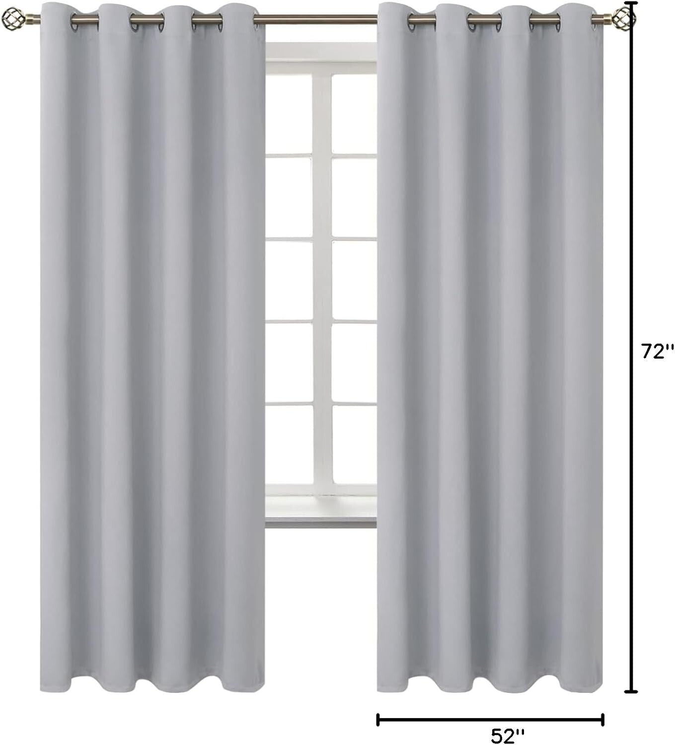 Blackout Room Darkening Drapes 52 x 72 Inches - Grommet & Thermal Insulation Set