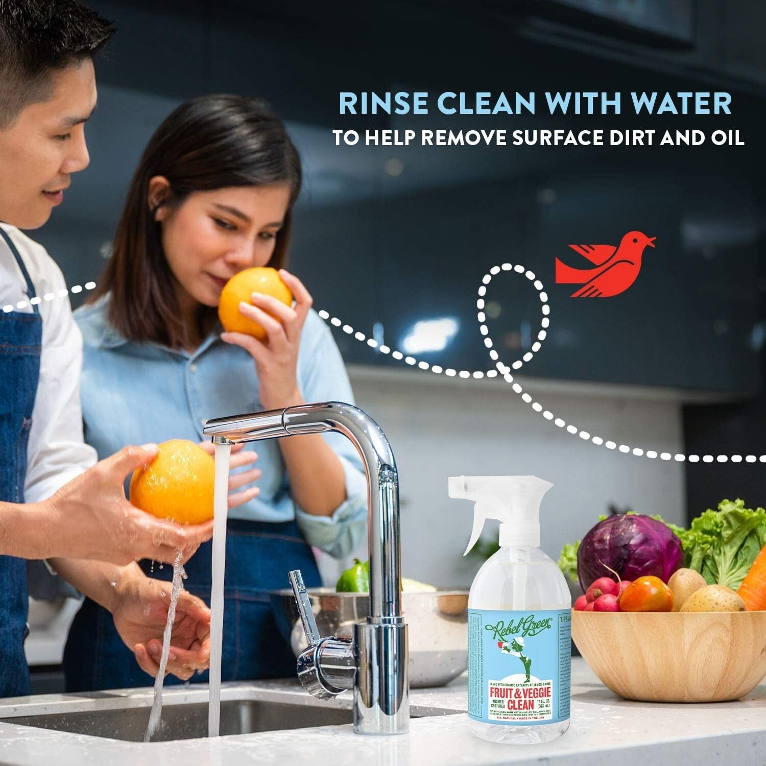 Eco-Friendly 34 oz Produce Wash Spray - Fresh Citrus Vegan Cleaner, 6-Pack