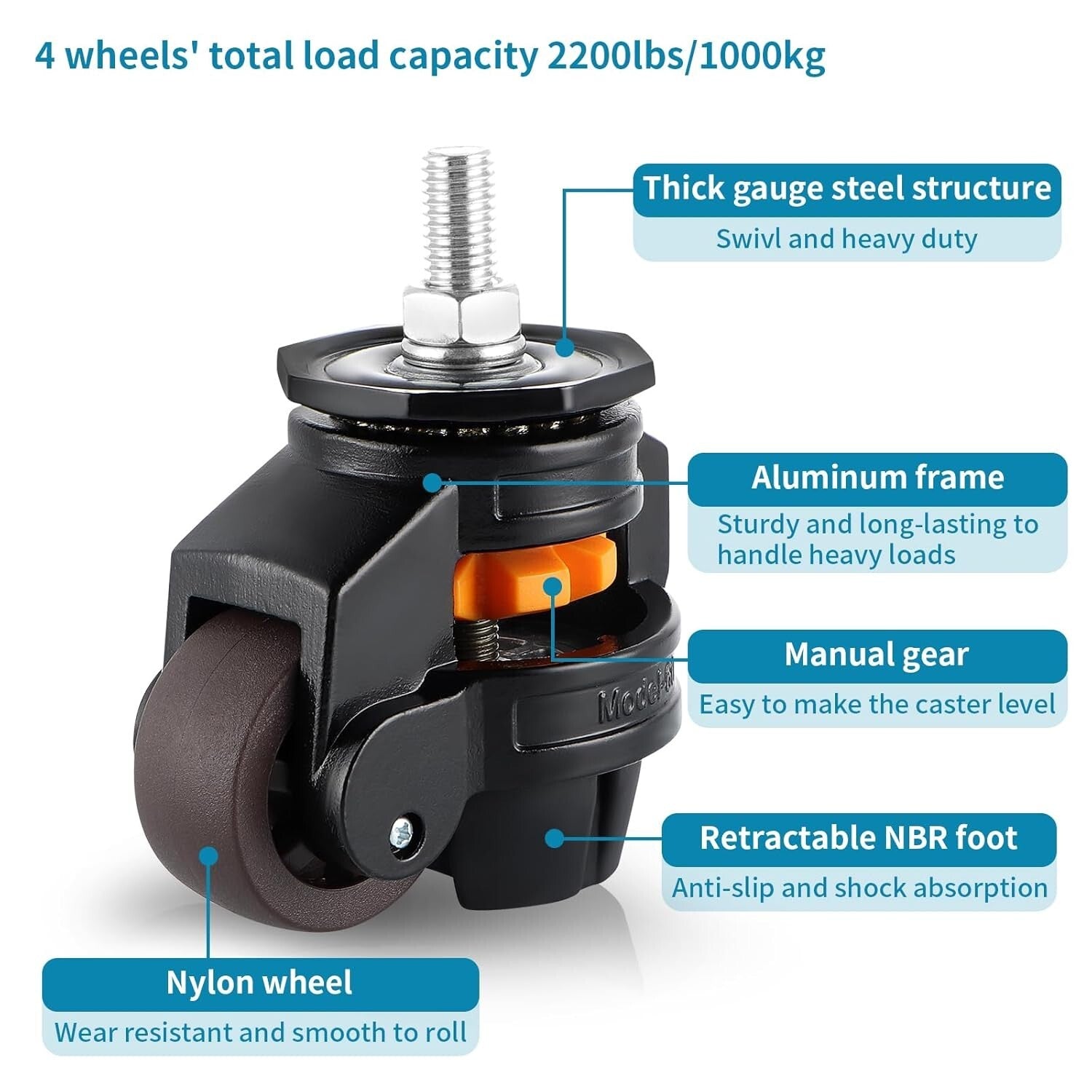 Adjustable Stem Leveling Casters - 4 Pcs for Industrial Equipment & Workbench