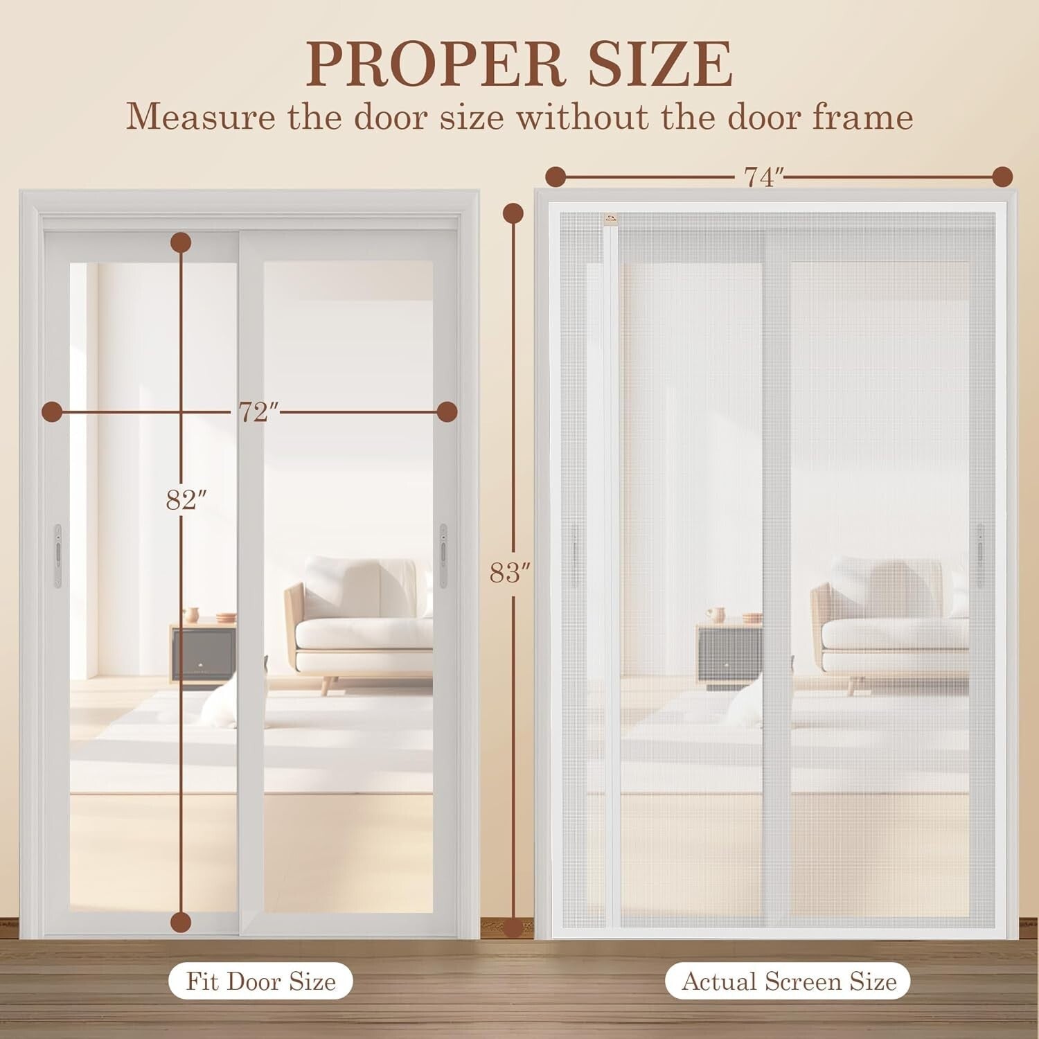 Elegant White Magnetic Screen Door with Hook&Loop - Easy Install, Fits 72" x 82"