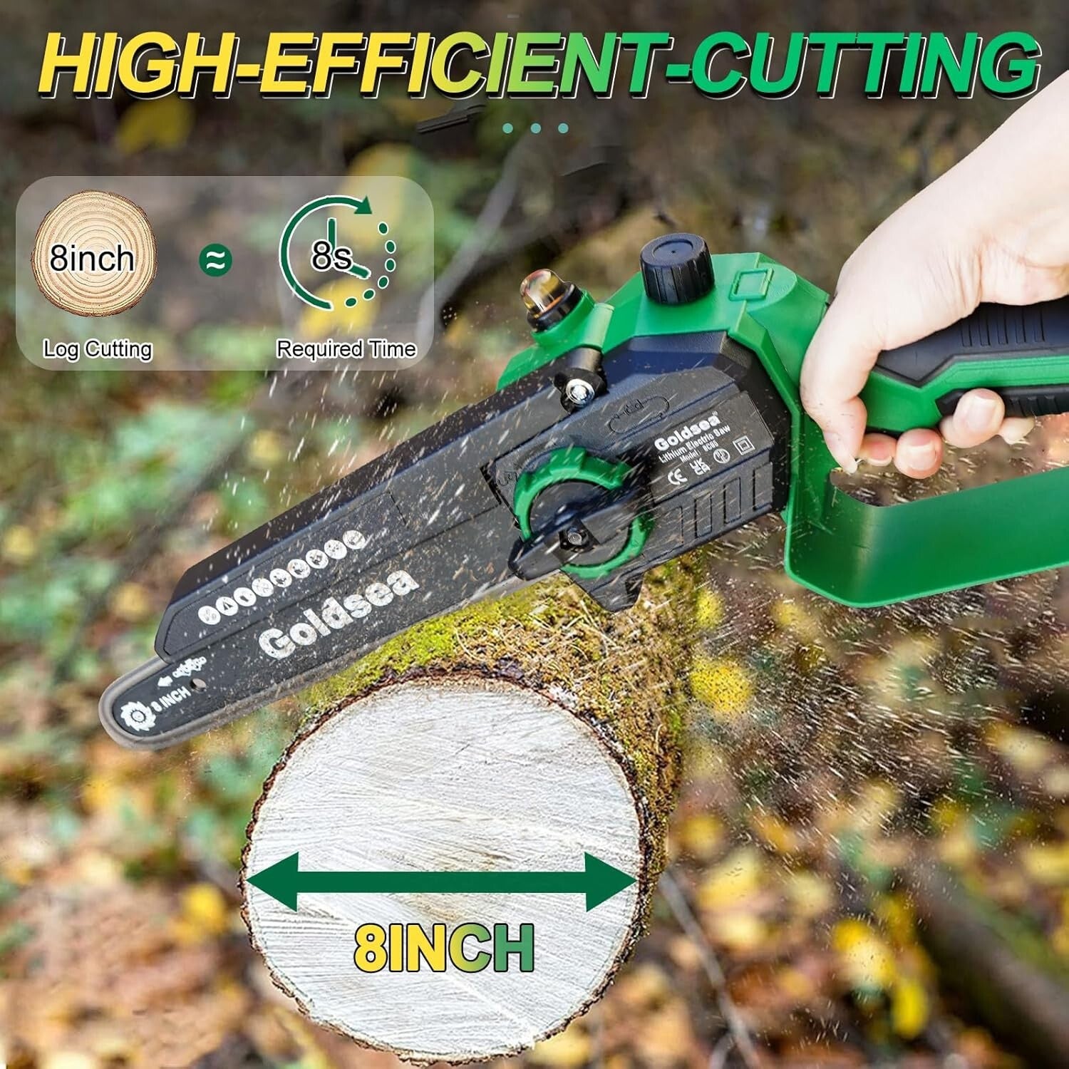 Efficient 8 Inch Cordless Chainsaw - Ideal Tool for Home Garden Maintenance