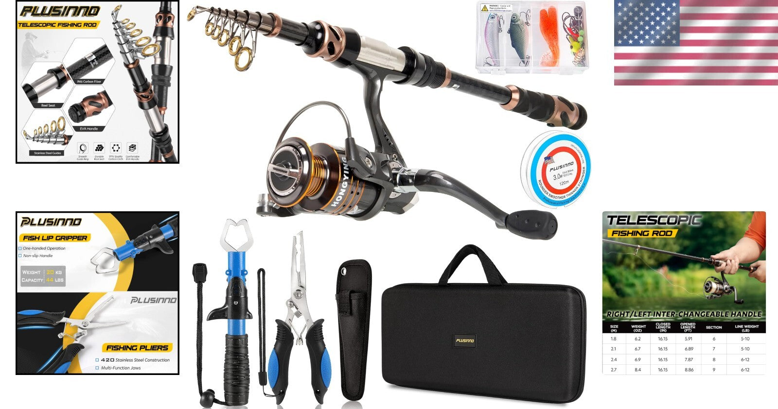 Portable Carbon Fiber Fishing Combo with Carrier Case - Great Gift for Anglers