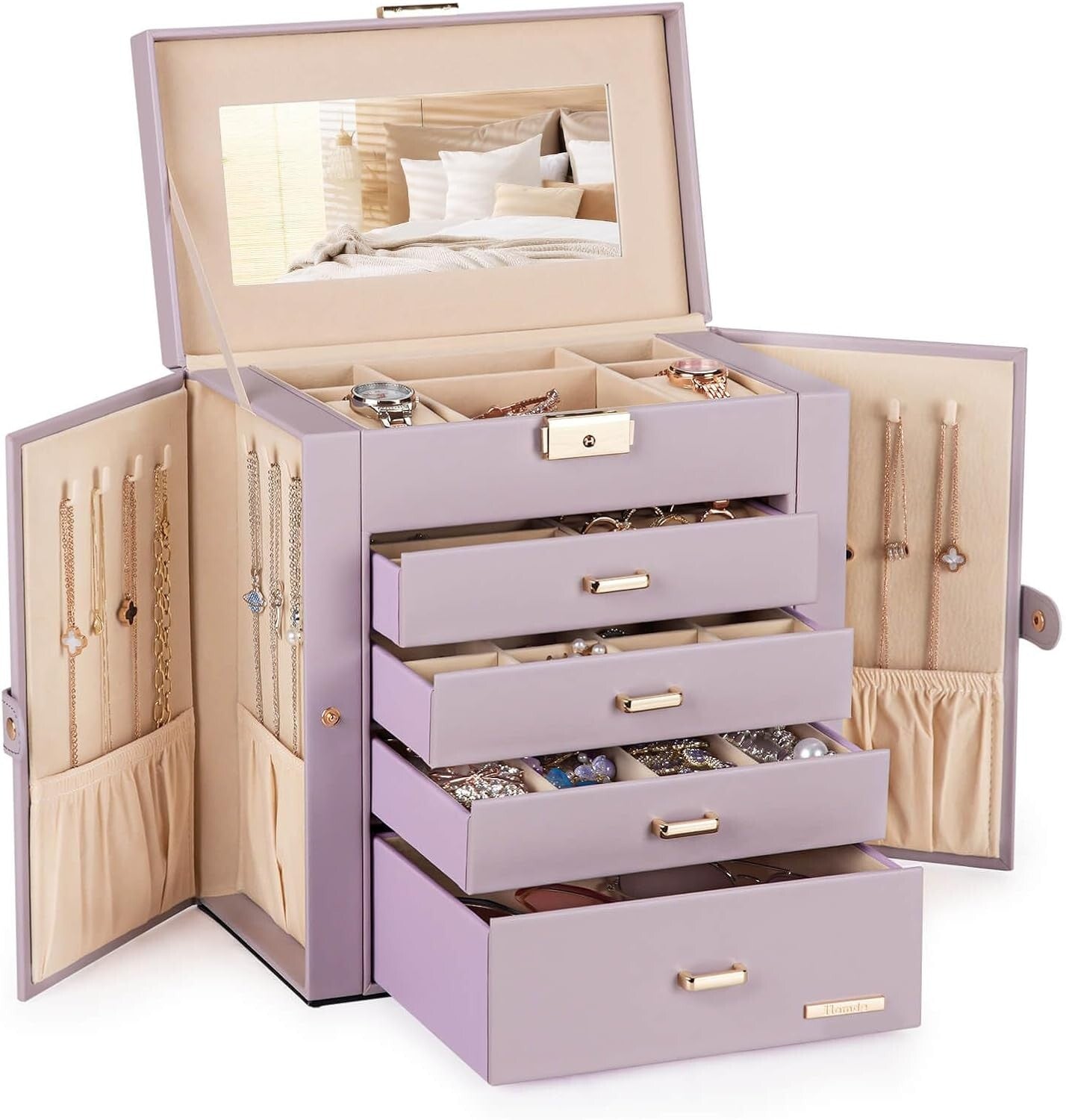 5-Layer Mirrored Jewelry Case with Lock - Luxe Storage for Accessories