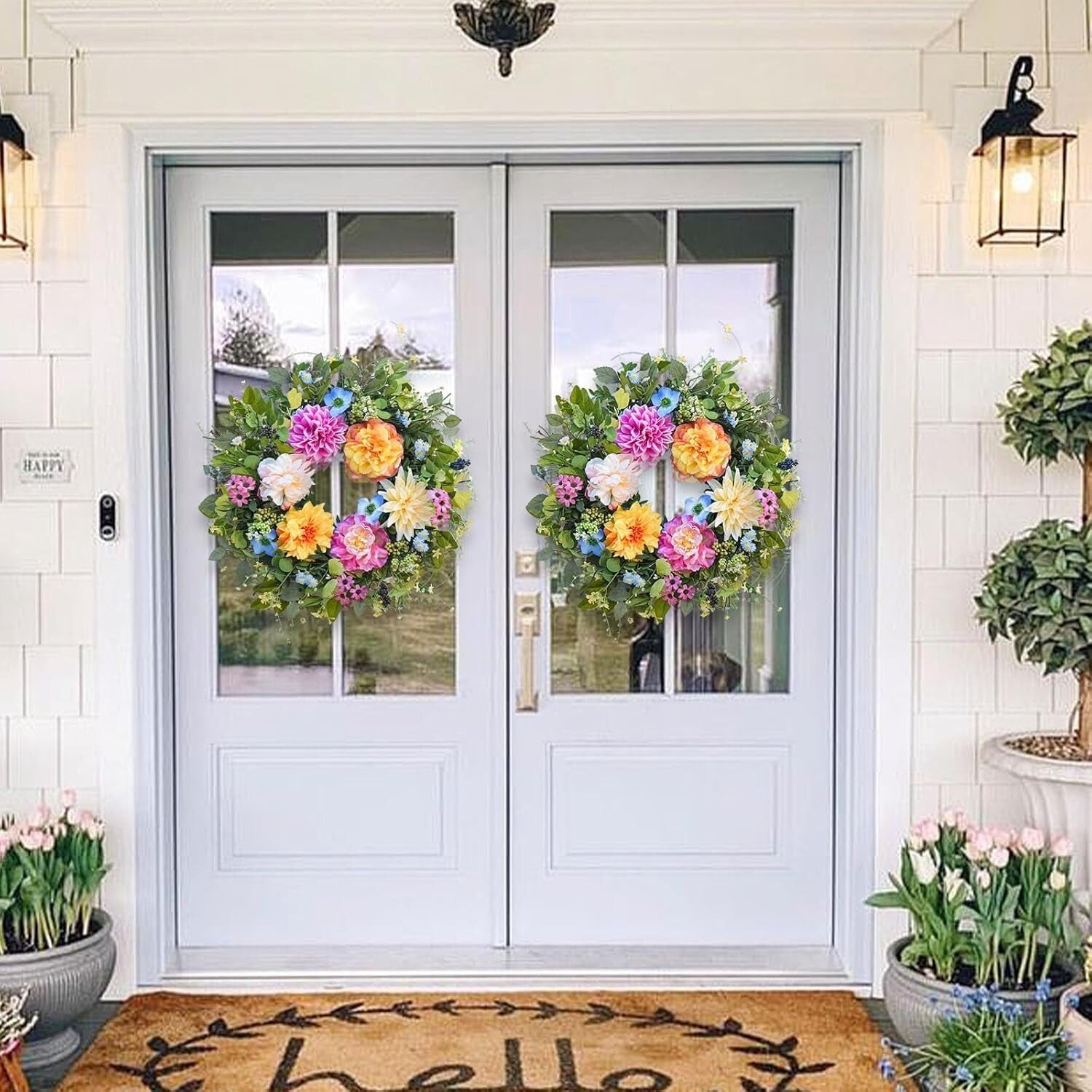 Durable Silk Spring Wreath with Peony & Dahlia - Perfect for Every Occasion