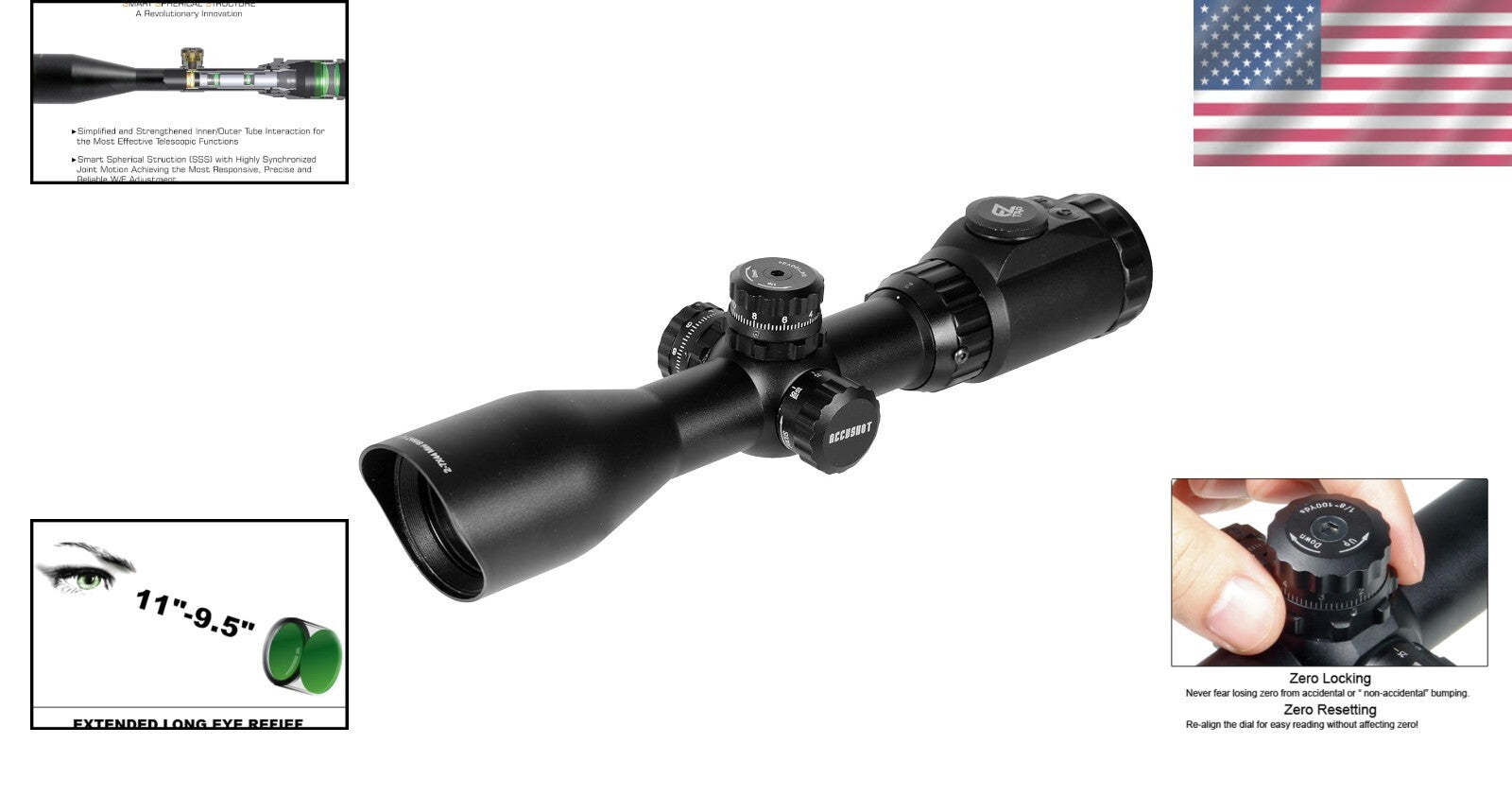 Compact Shockproof 2-7x44 Rifle Scope with Mil-Dot Reticle & Zero Lock Turrets