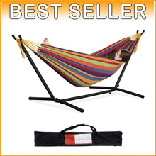Load image into Gallery viewer, Heavy Duty Double Hammock &amp; Durable Stand - Tropical Outdoor Relaxation Set