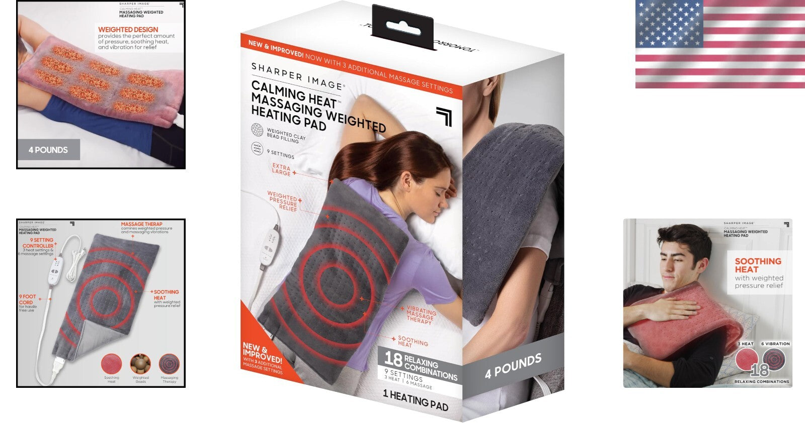 Extra-Large Massaging Heating Pad - 9 Settings, Adjustable Heat for All Needs