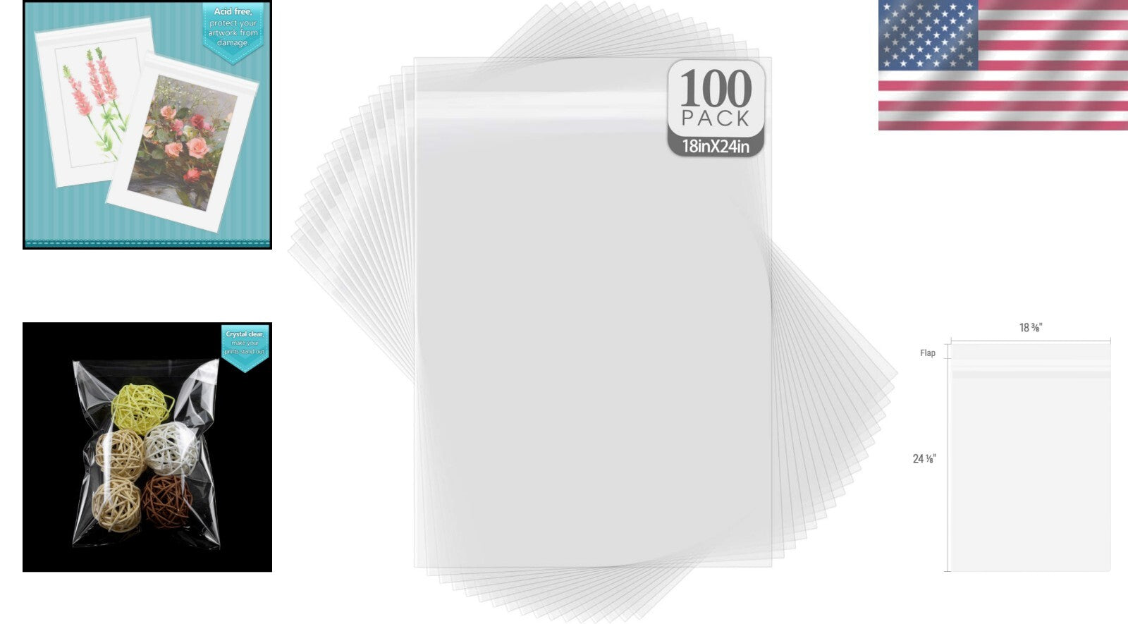 18 3/8 x 24 1/8 Crystal Clear Storage Bags - 100 Pack for Artwork Protection