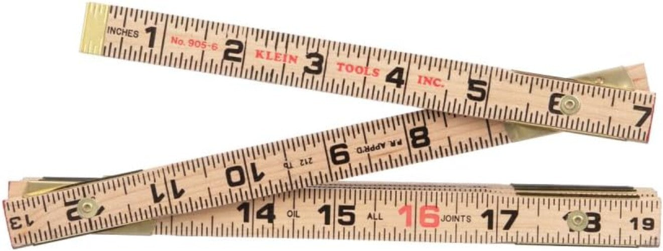 Klein 6-Foot Wood Folding Ruler with Engraved 1/16-Inch Measurements