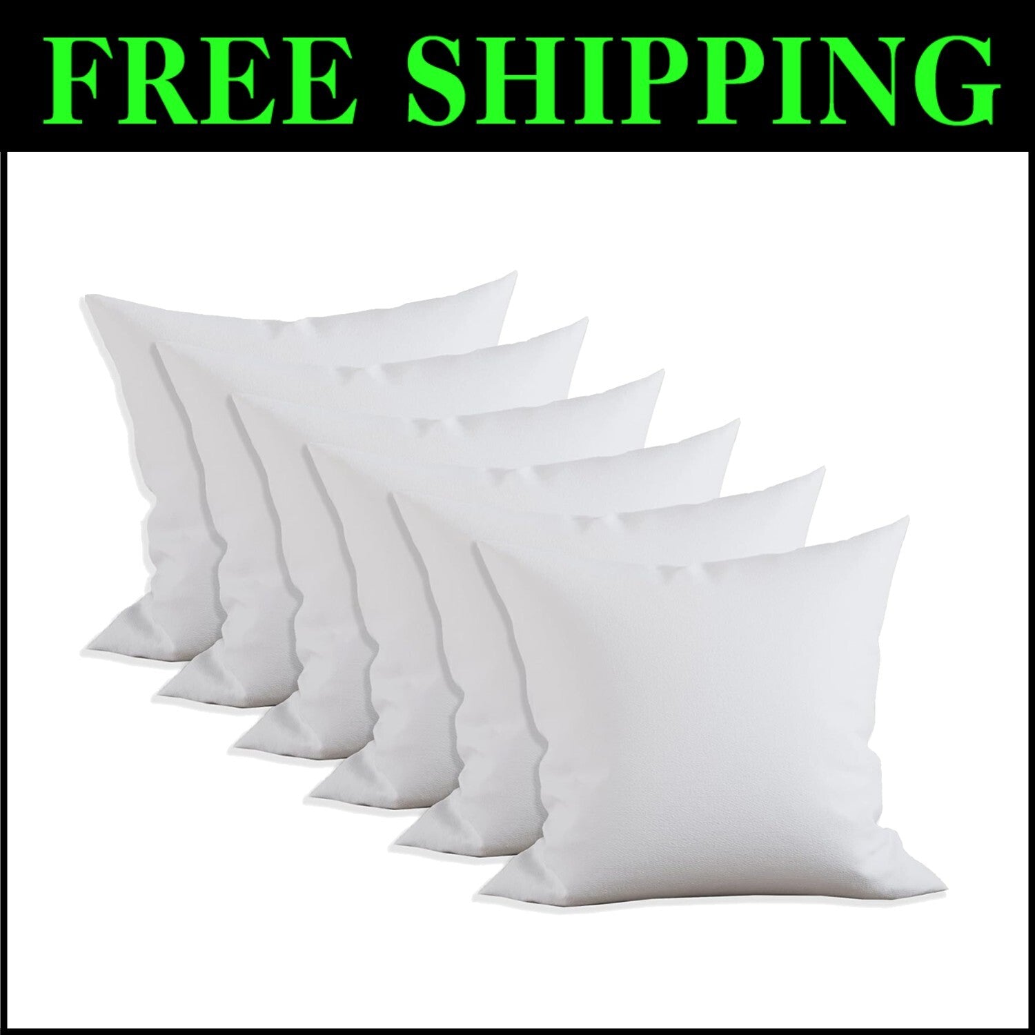 Ultimate Comfort 6-Pack Square 18x18 Pillow Inserts - Hypoallergenic & Durable