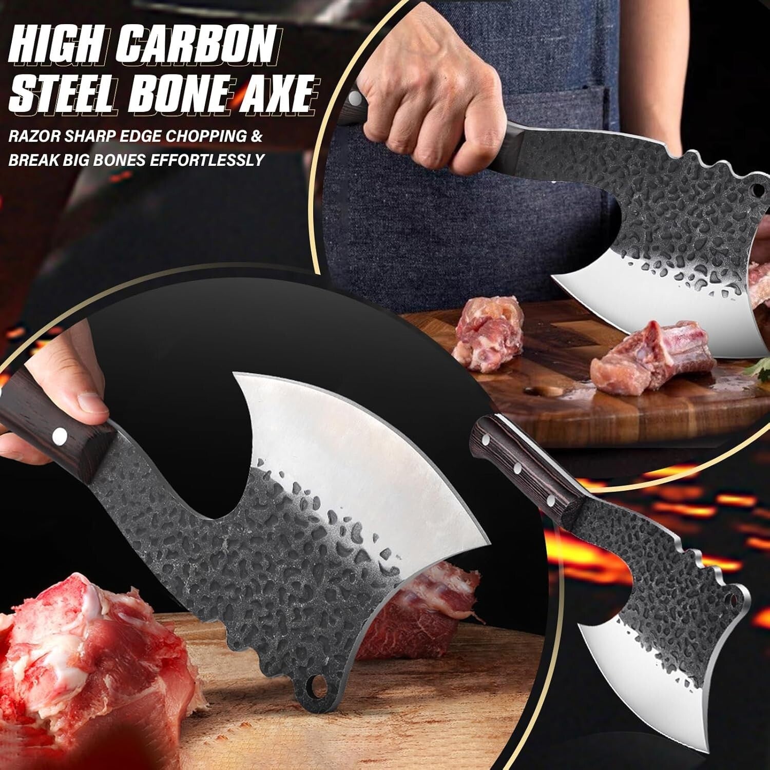 High Carbon Steel Bone Chopper with Pear Wood Handle - Ultimate Butcher Knife