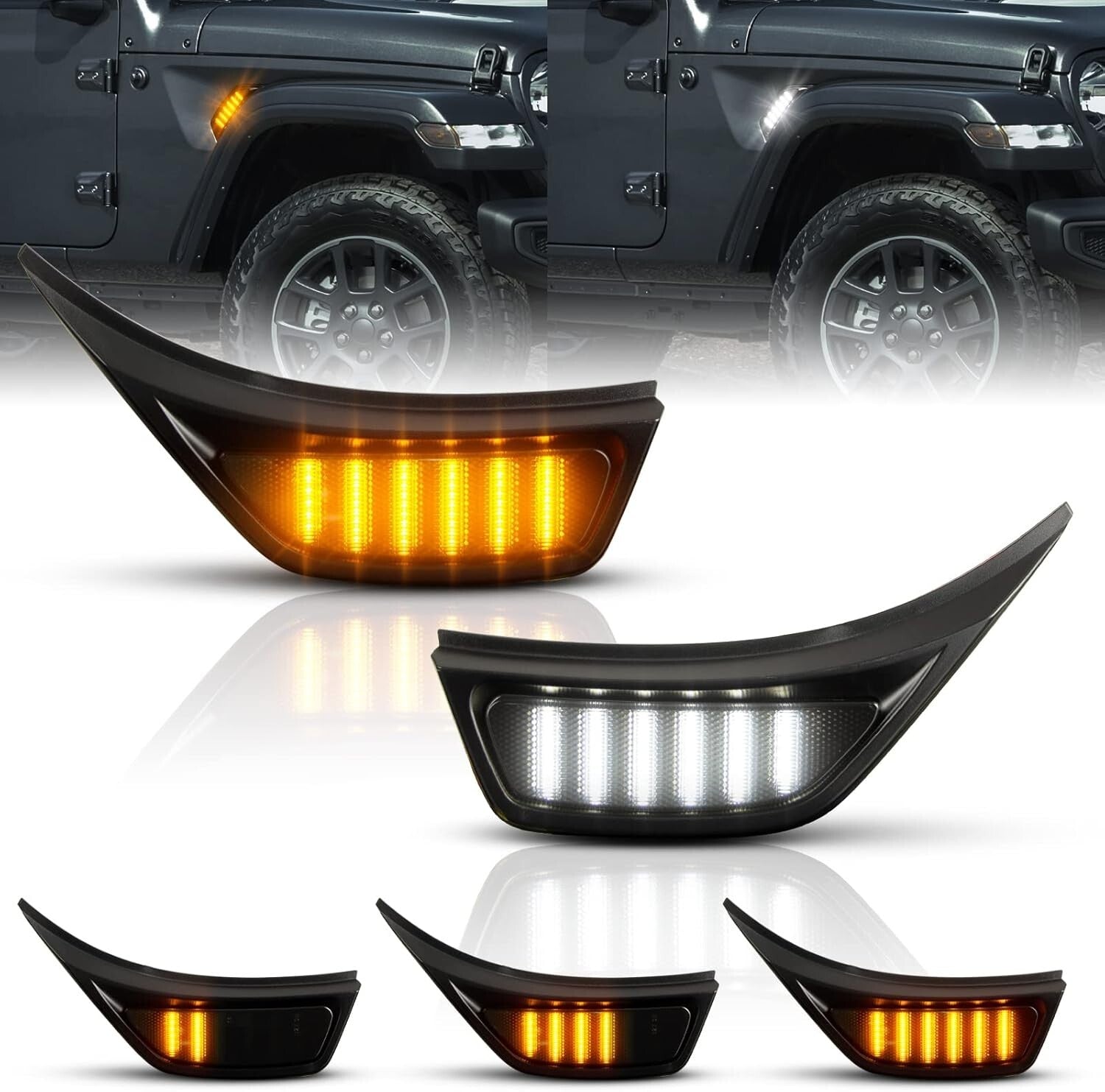 Waterproof Smoked LED Side Marker Lights for 2018-2023 Jeep Wrangler & Gladiator
