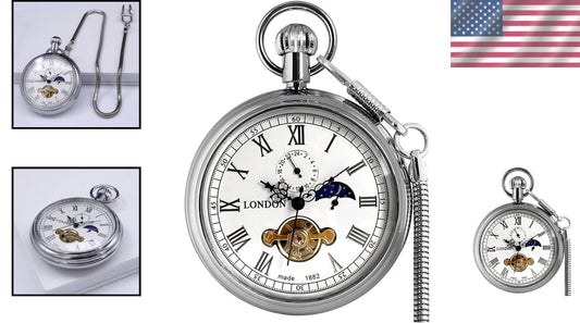 Designer Men's Vintage Pocket Watch - Copper Mechanical Movement with Tourbillon