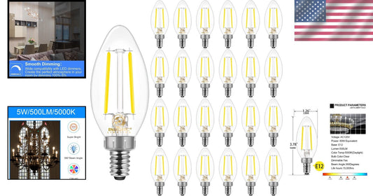 Energetic 24-Pack Dimmable LED Candelabra Bulbs B10, Daylight 5000K E12 Base