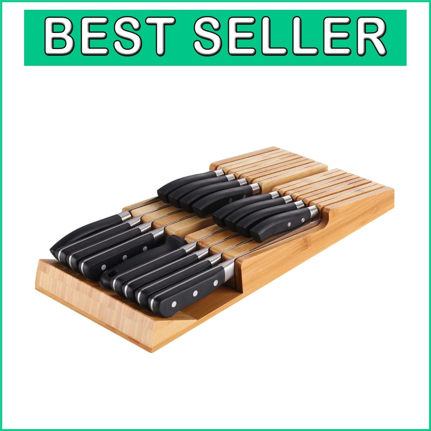 Elegant Bamboo In-Drawer Knife Block Organizer for 16 Knives - Detachable Design