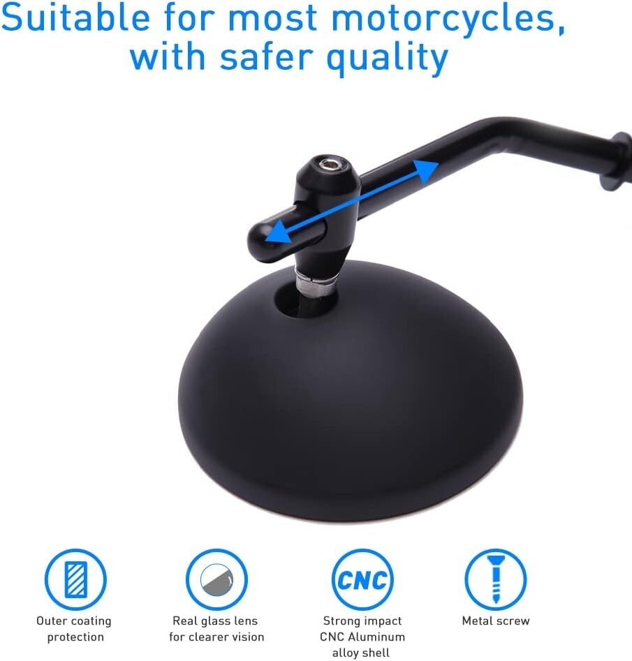 Aluminum 3" Round Mirrors - Black Handlebar Mount for Cruiser & Bobber Bikes