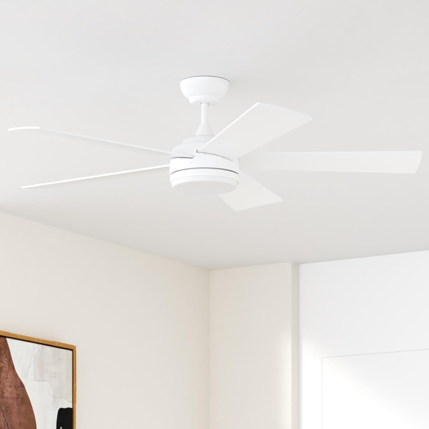 52 Inch White DC Ceiling Fan with Remote & Dimmable LED Light - Modern Elegance