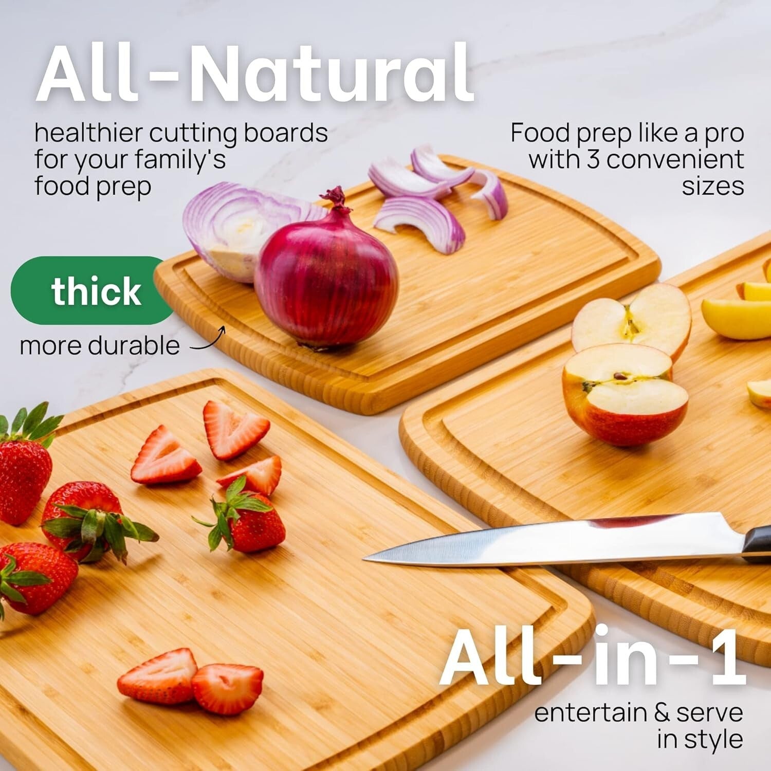 Premium Bamboo Cutting Board Set - 62% More Cutting Area & Lifetime Replacements