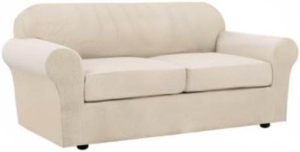Durable Custom-Fit Stretch Sofa Slipcovers in Natural for Chic Living Room Style