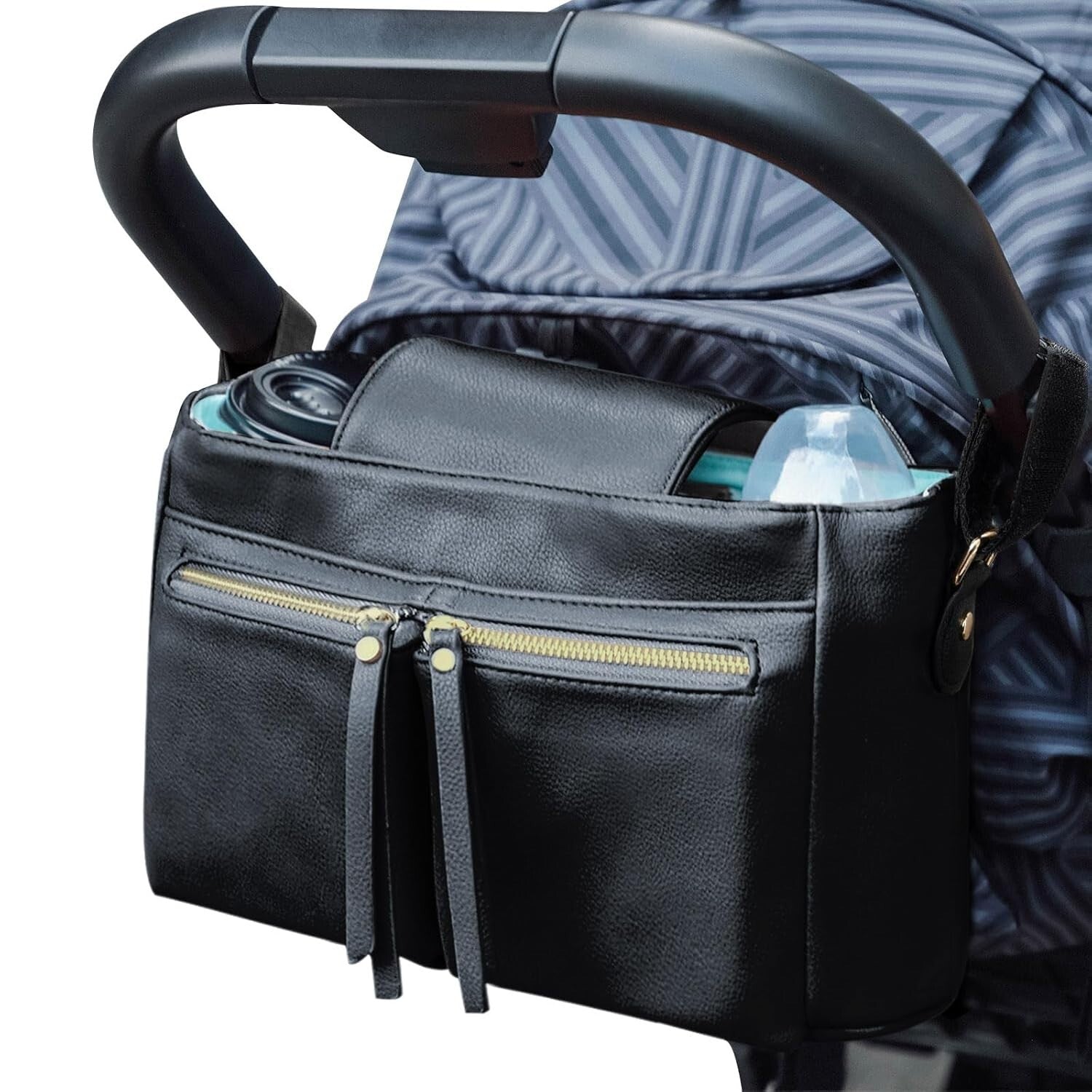 Elegant Stroller Organizer with Insulated Cup Holders - 10 Pocket Design in B...