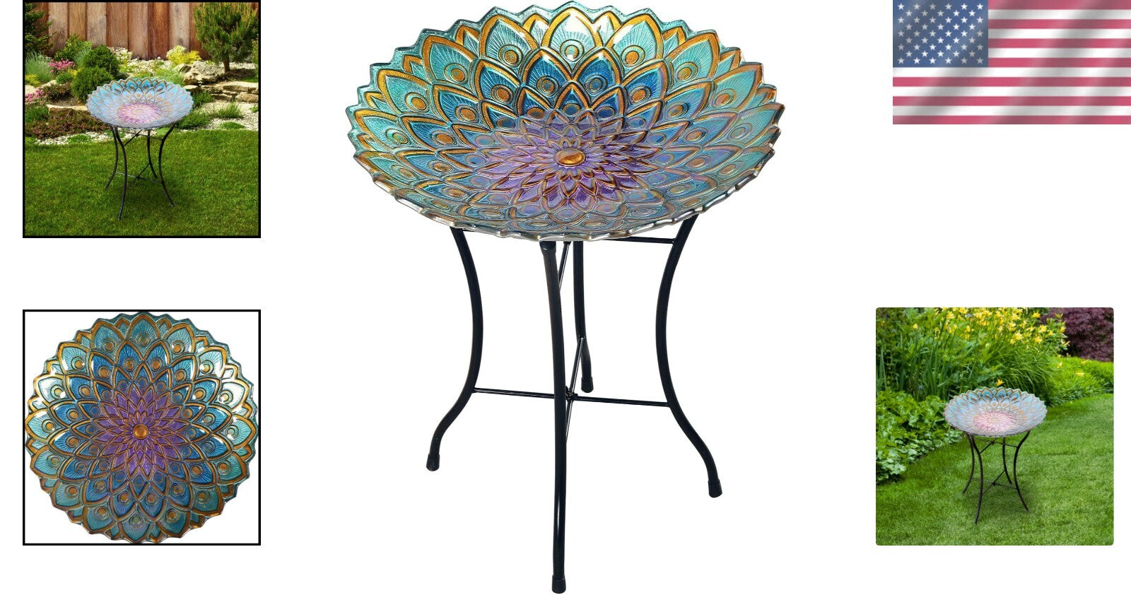 Elegant Bird Bath with Foldable Stand - 21" Handpainted Mosaic in Blue & Purple