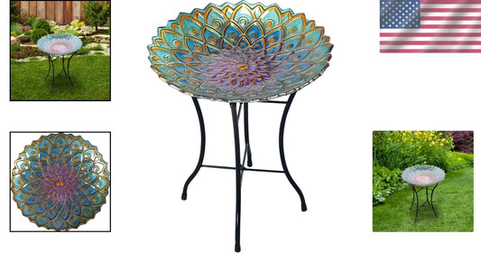 Elegant Bird Bath with Foldable Stand - 21" Handpainted Mosaic in Blue & Purple