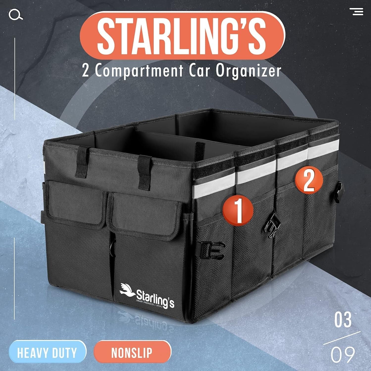 Premium Polyester Car Trunk Storage Organizer - Non-Slip, Insulated, Lightweight