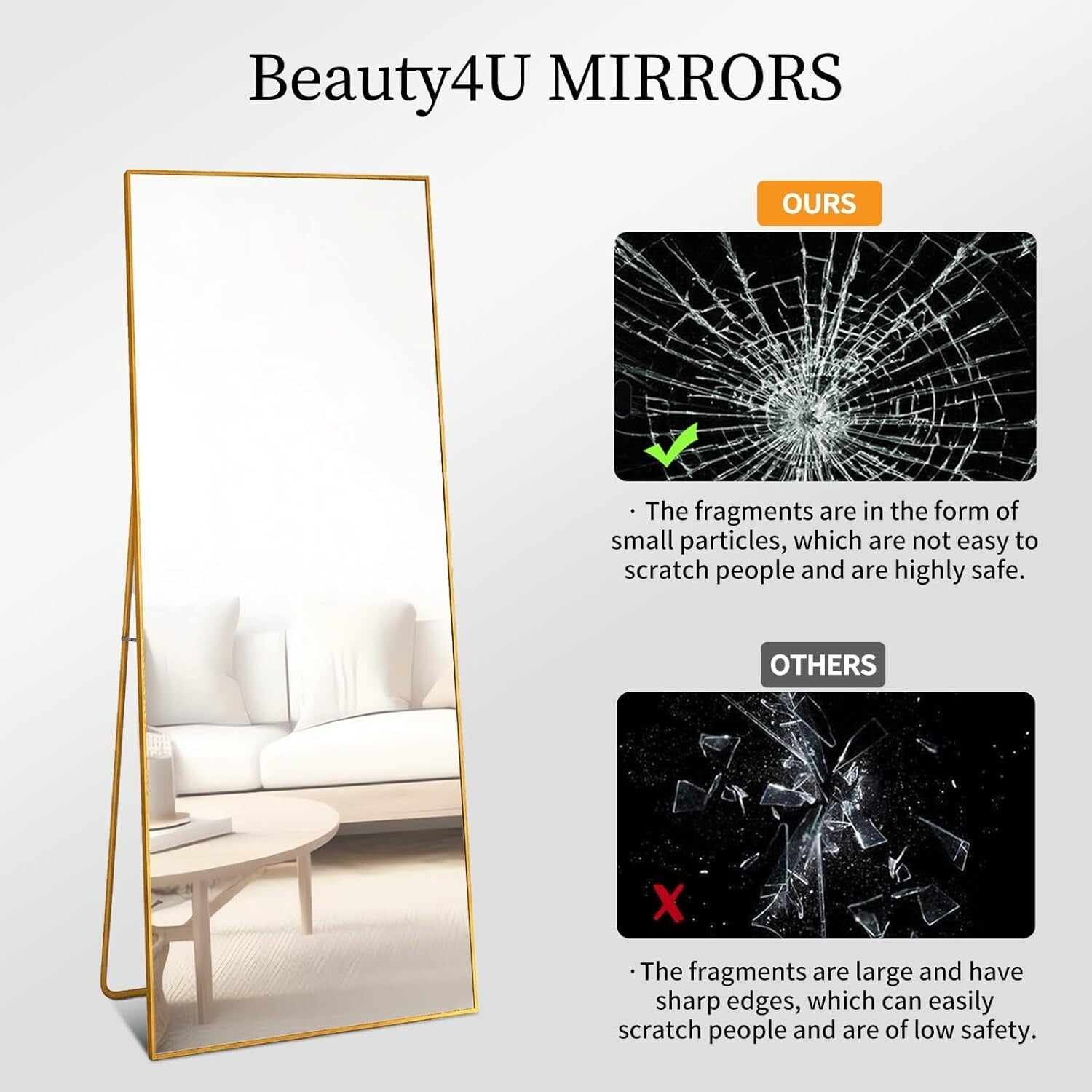 Stylish 59" x 16" Full-Length Gold Mirror - Ideal for Bedrooms and Living Rooms