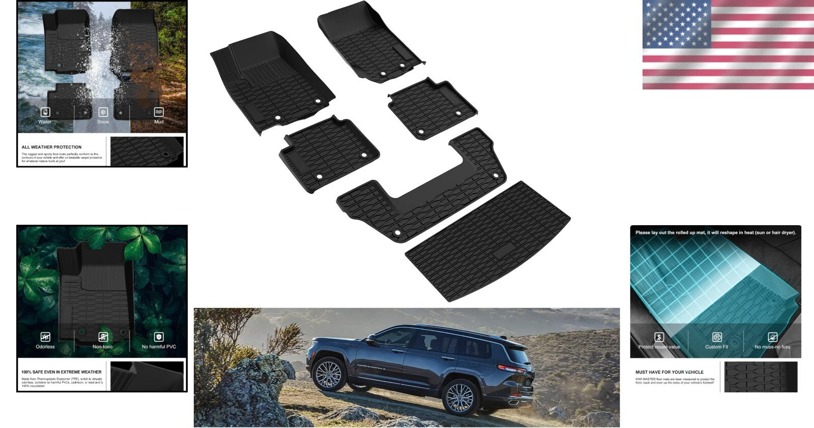 Easy Clean Custom Fit All Weather Trunk & Floor Mats for Jeep Grand Cherokee L