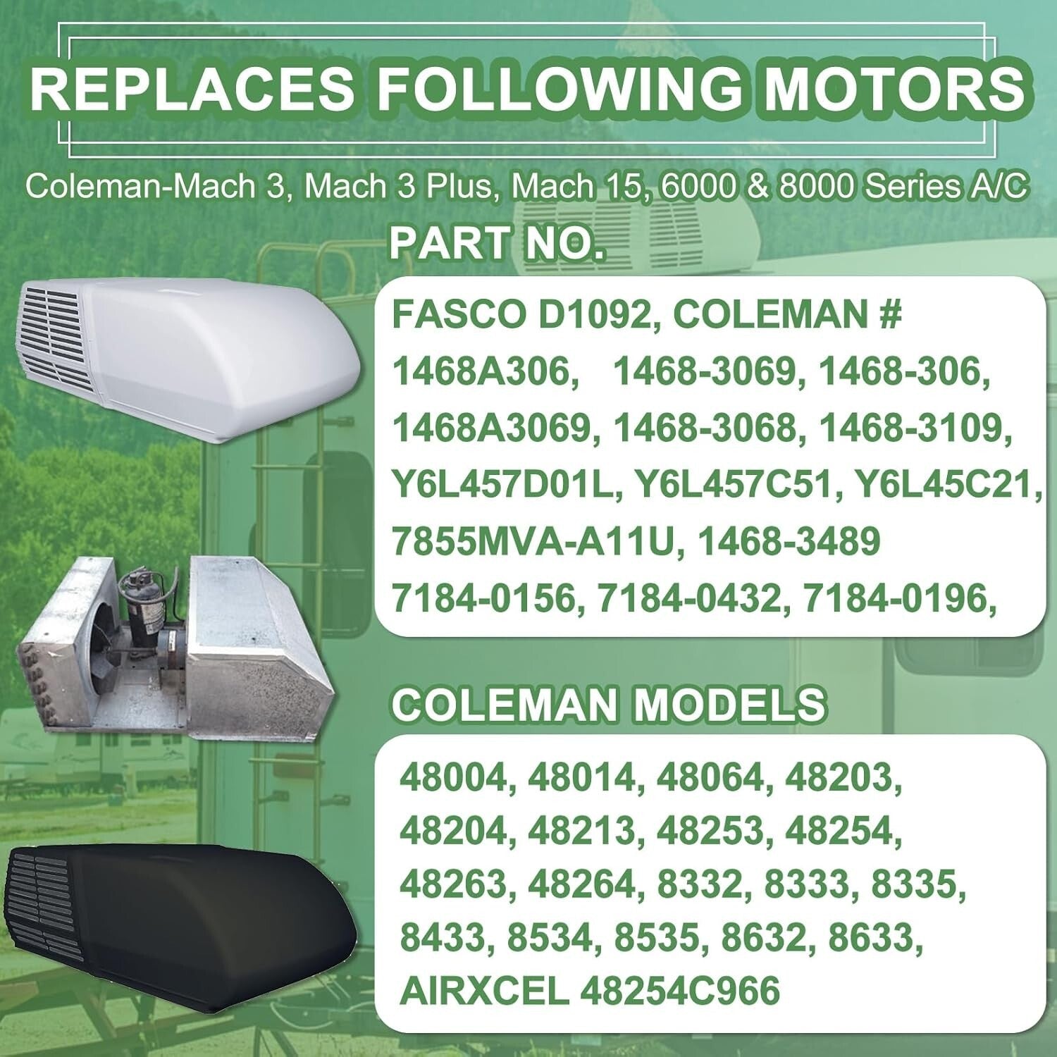 RV Air Conditioner Motor with Capacitor - Direct Replacement for Coleman Mach