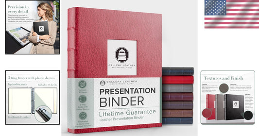 Camden Red Presentation Binder - 3 Ring with Clear Sleeves & Hubbed Spine