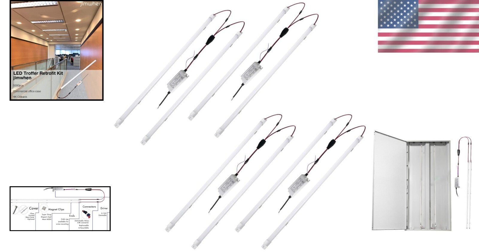 4 Pack LED Troffer Retrofit Kit - 36W Magnetic Installation, 5000K Brightness