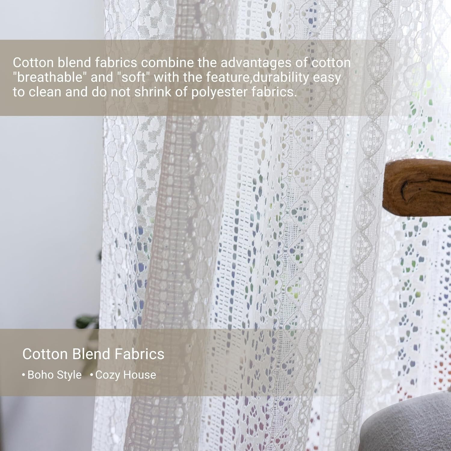 84 Inch Victorian Cotton Lace Curtains - Semi-Sheer Antique Drapes Set of 2