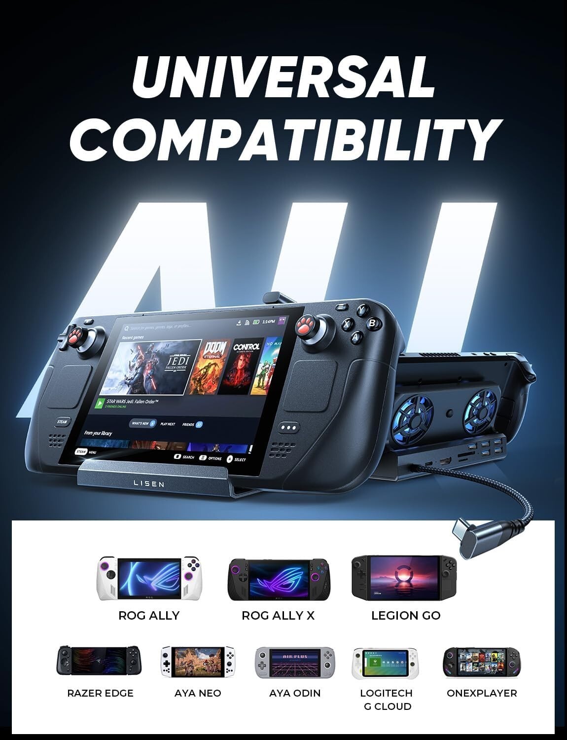 10-in-1 Docking Station for Steam Deck OLED & ROG Ally with Cooling Fans