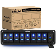 Load image into Gallery viewer, 8 Gang Rocker Switch Panel w/ PD Type C &amp; USB Charger – Waterproof Aluminum