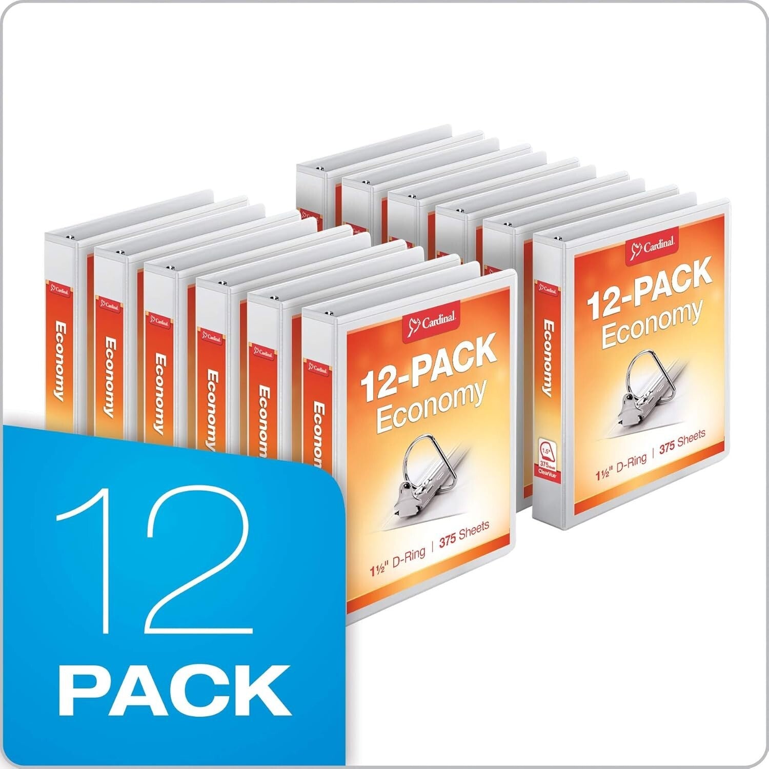 12 Non-Stick 3-Ring Binders with ClearVue Design - Ideal for School & Office