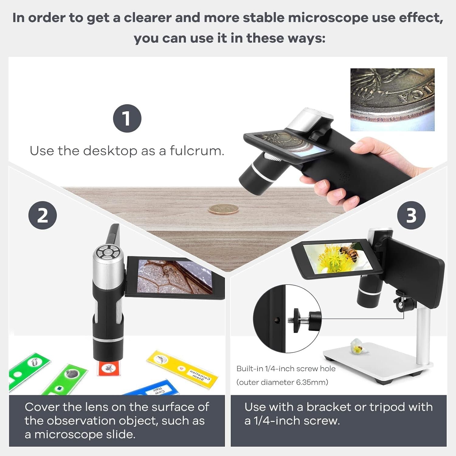 Lightweight USB Digital Microscope with 200x Magnification - Ideal for Beginners