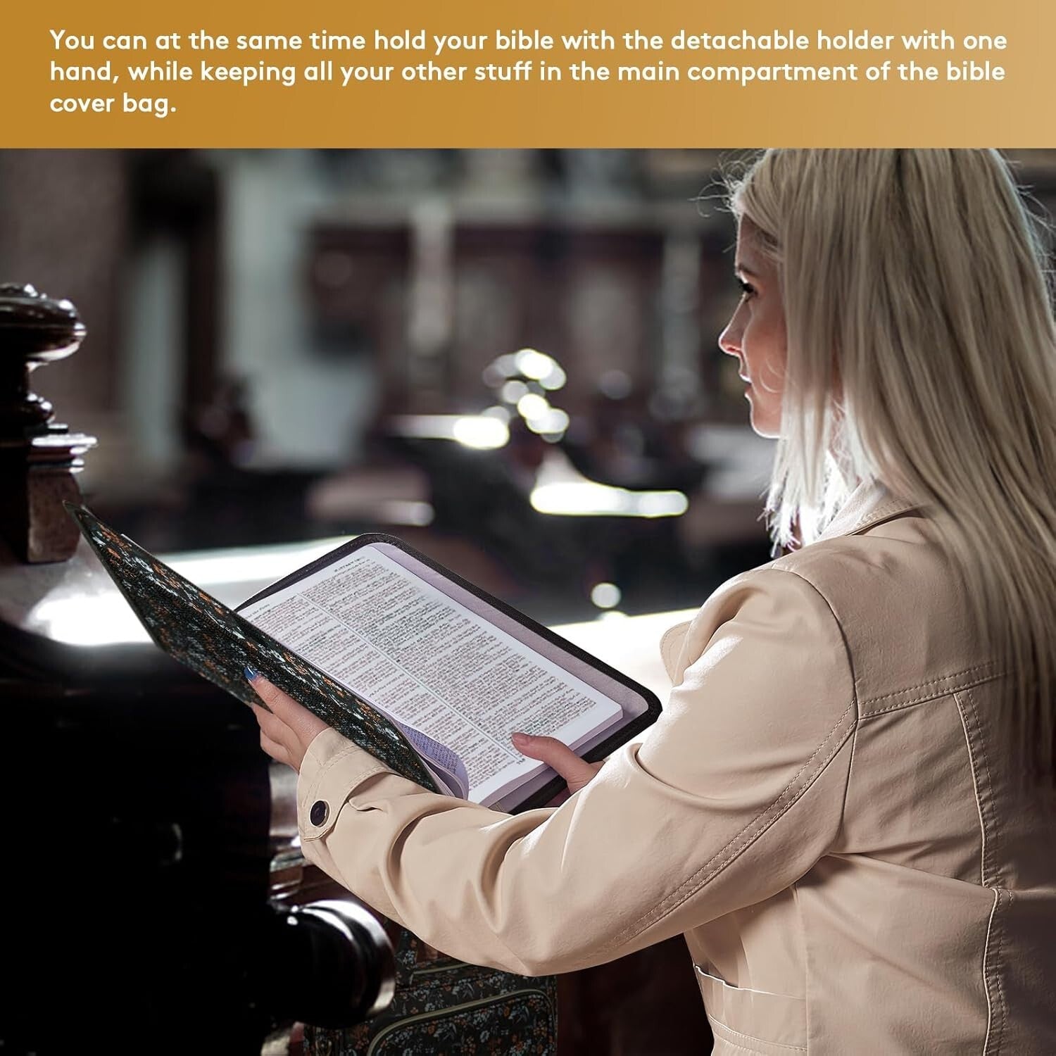 Black Flower Design Bible Cover for Women - Stylish Tote & Organizational Bag