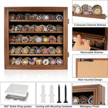 Load image into Gallery viewer, Elegant Military Challenge Coin Display Case with Toughened Glass &amp; Shelves