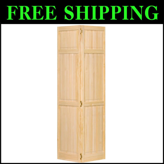 Lightweight Bi-Fold Closet Door, 80x36 - Solid Pine with Classic 6-Panel Design