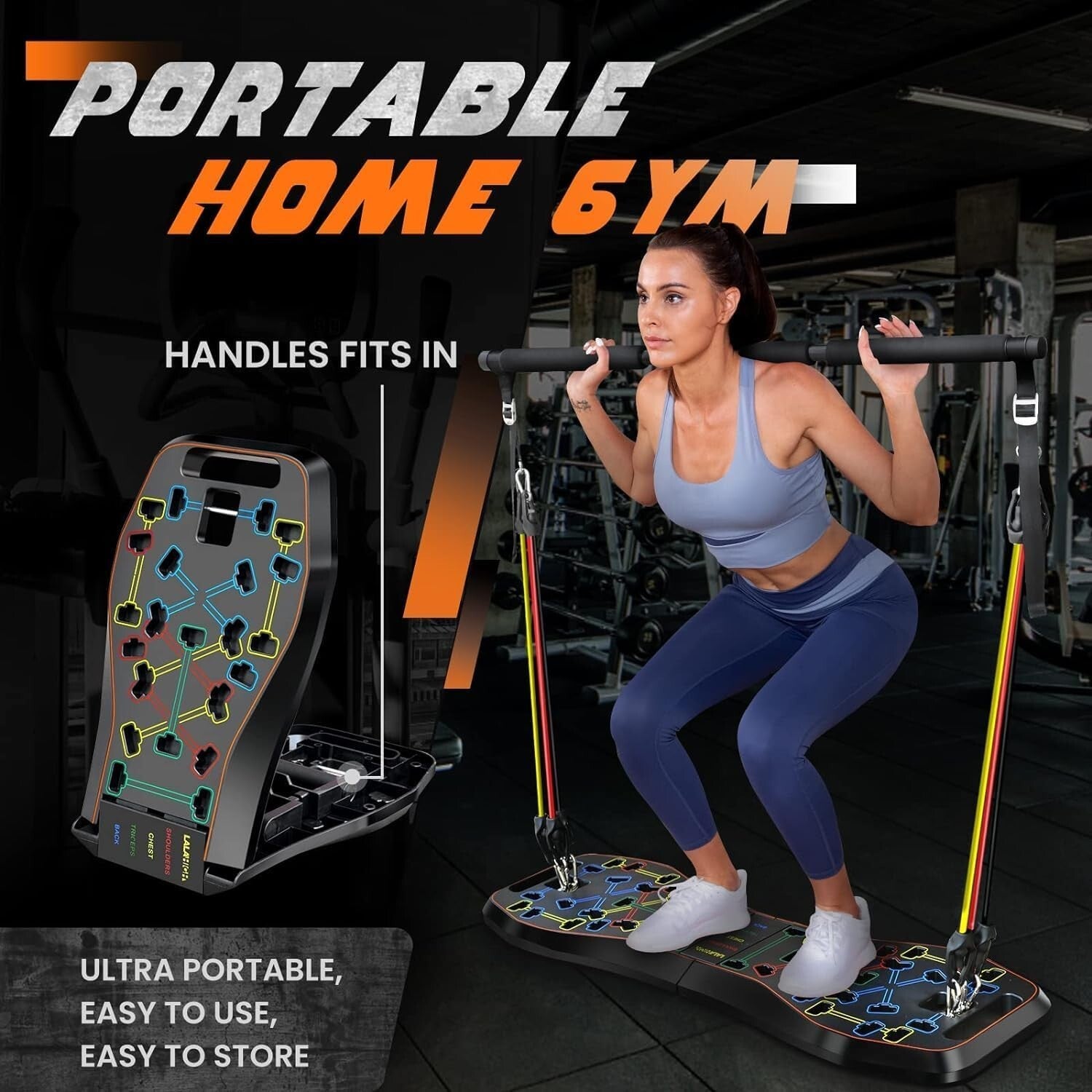 Ultimate Portable push Up Board with Resistance Bands for Chest & Back Training