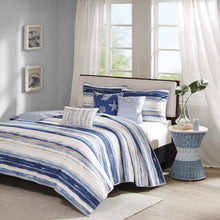 Load image into Gallery viewer, Navy/Aqua Coastal Quilt Set 6 pcs - Full/Queen with Hypoallergenic Coverlet